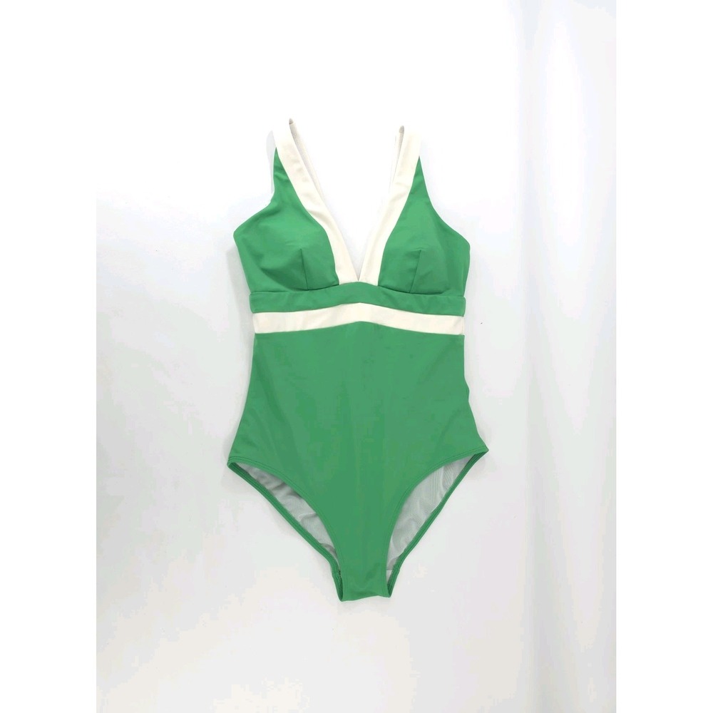 BODEN Colour Block Swimsuit Green Ivory S0366  Swim Costume Size US 8 UK 12